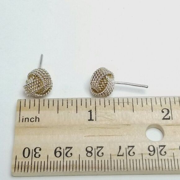 Vintage Knot Shape Stud Earrings, Silver Tone, Rope Twist, Estate Unsigned - Picture 4 of 5